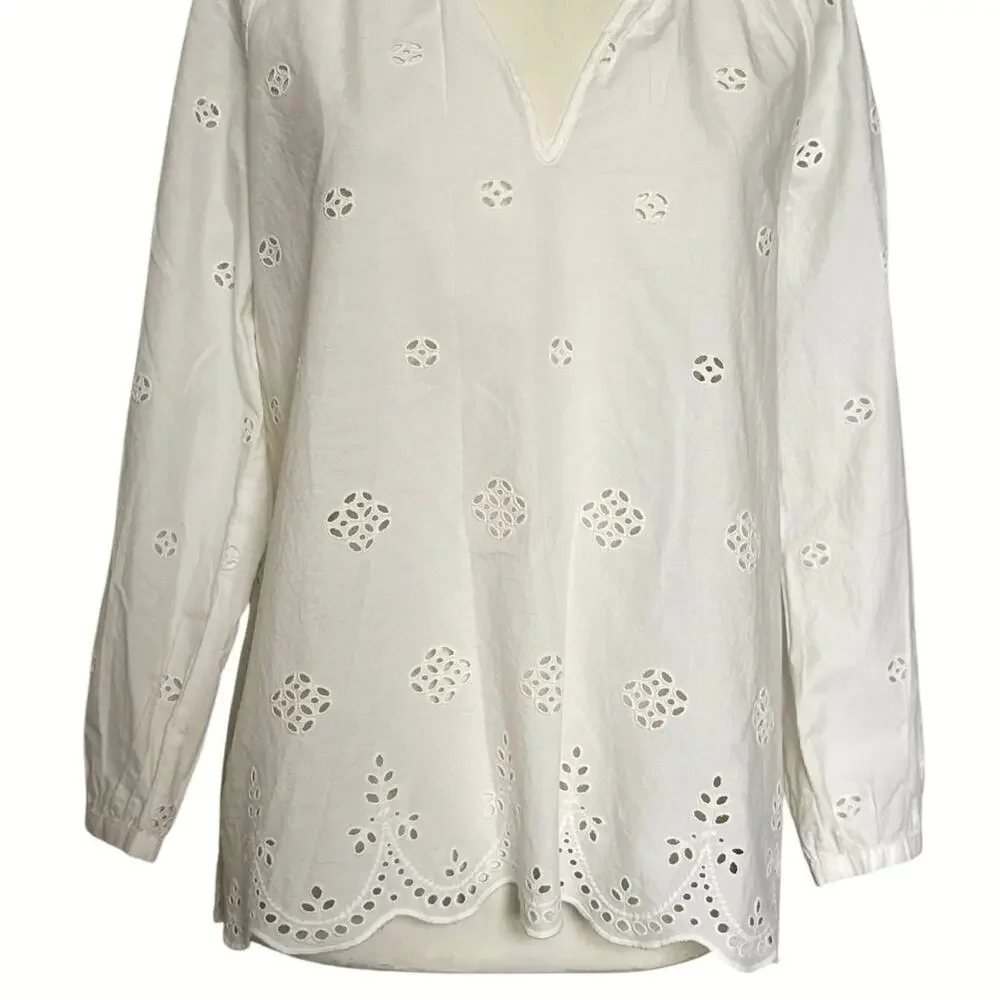 Madewell White Eyelette Scallop Top Womens Size XXS